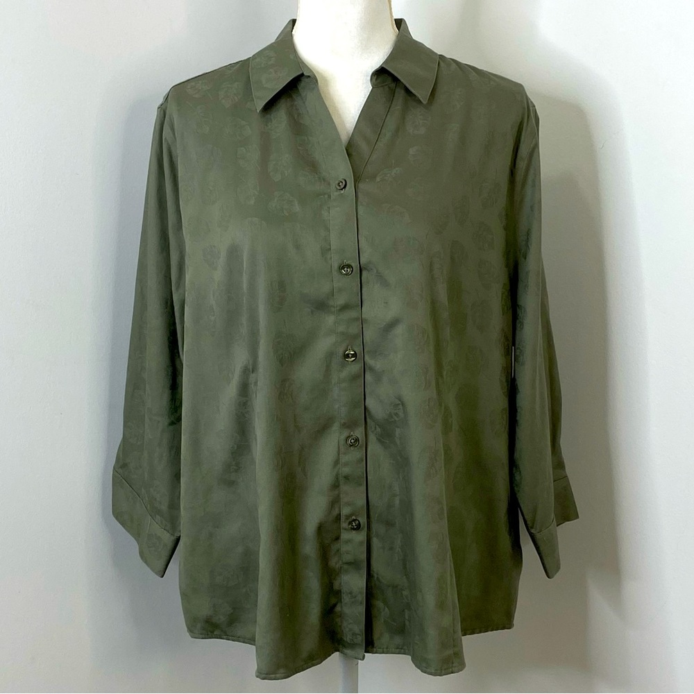 Chico’s Palm Leaf Patterned Button Down Blouse - image 1